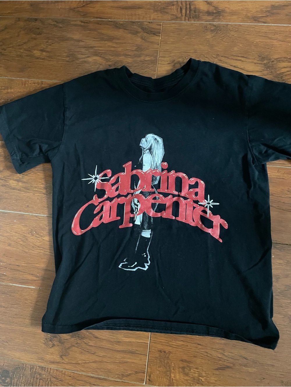 Sabrina Carpenter Black Graphic Tee with Red Logo